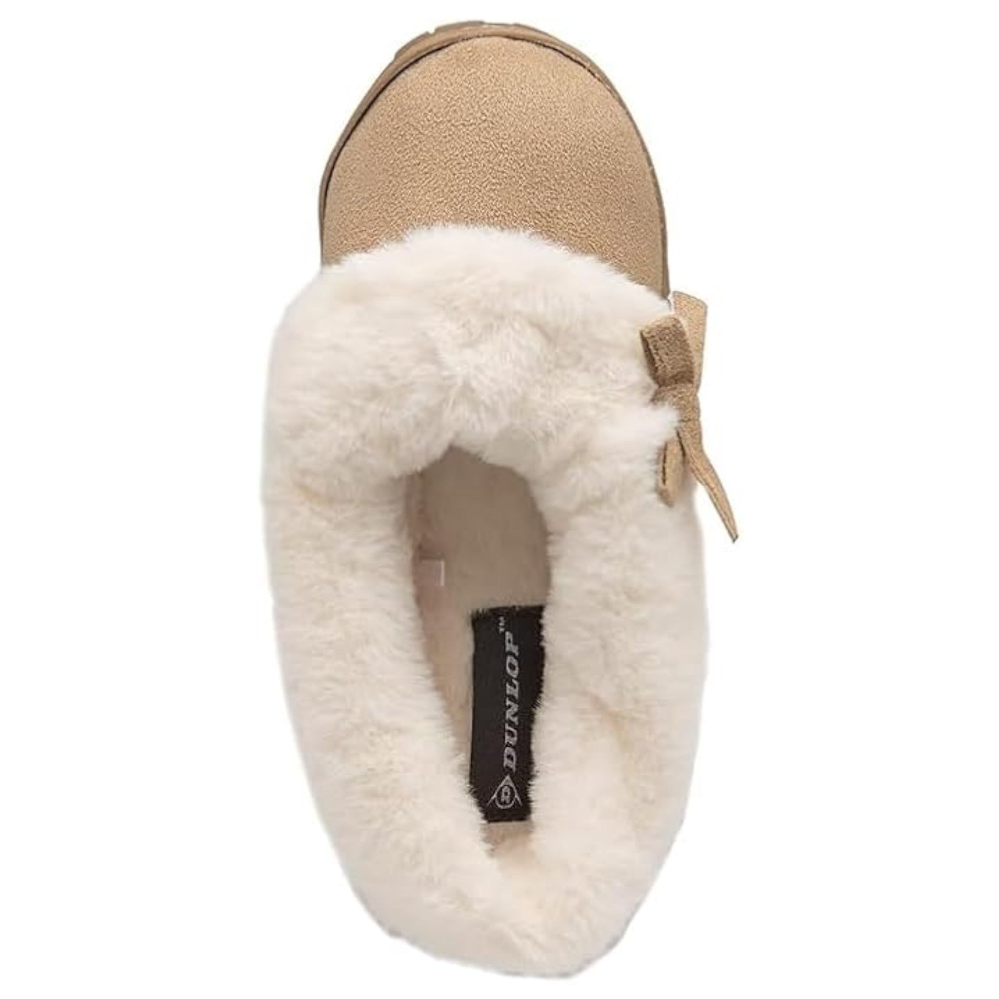 Women’s Dunlop slip-on slippers with bow detail and warm fleece lining in beige